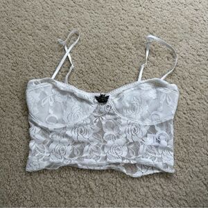 Boys Lie UO Urban Outfitters white cropped lace bustier/corset style cami top